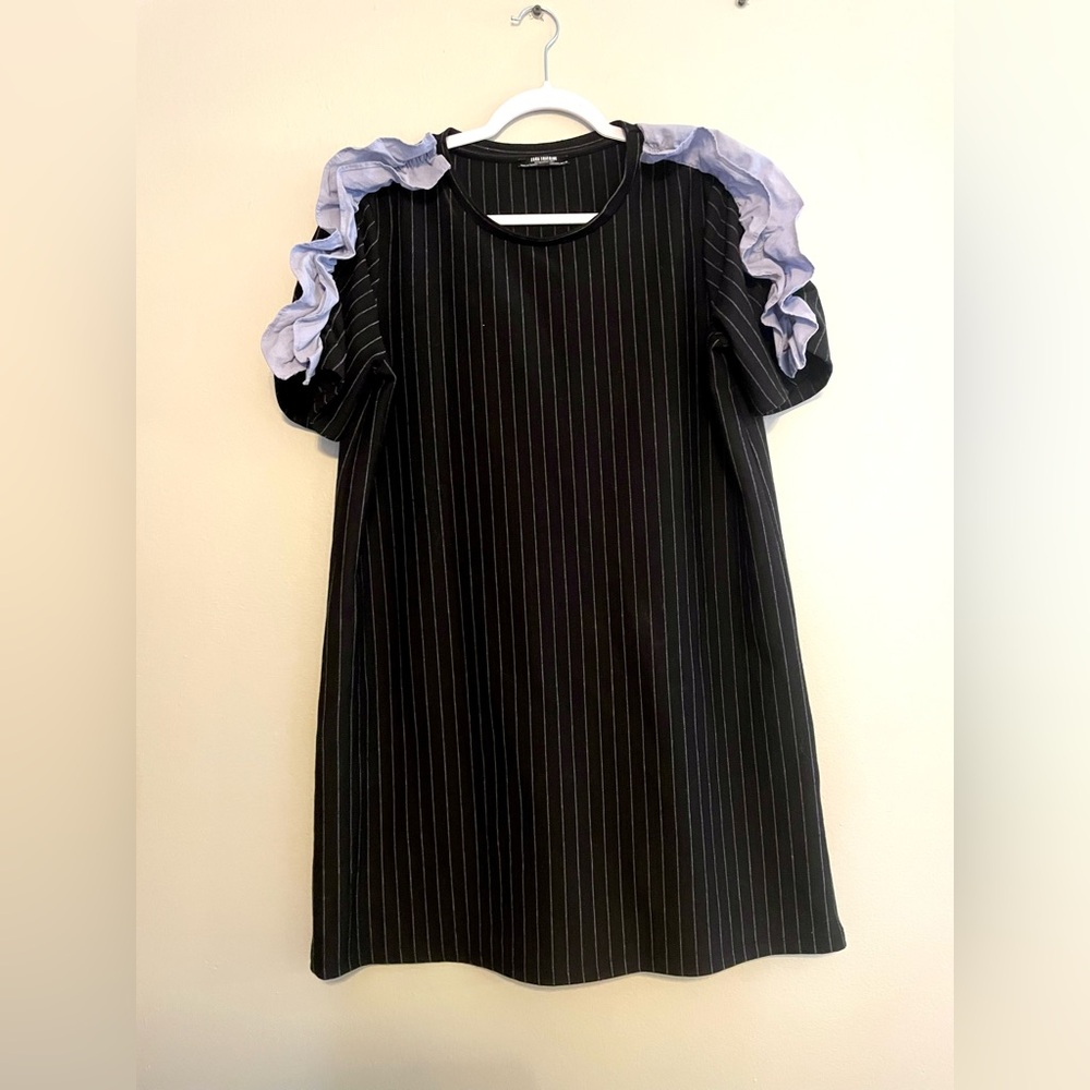 Zara Black Pinstripe Dress Ruffles